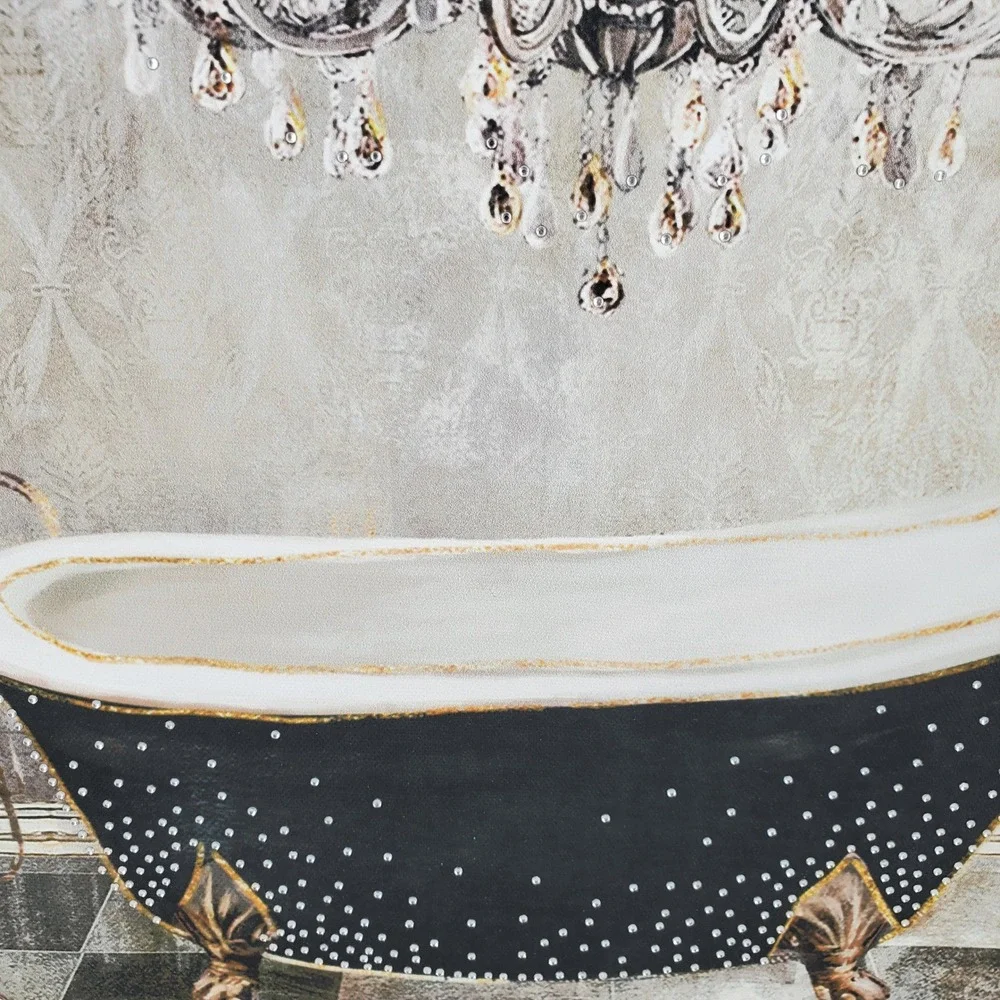 Glam‎ Rhinestone Embellished Clawfoot Bathtub Chandelier Canvas Wall Art Decor